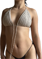beige triangle kini top L